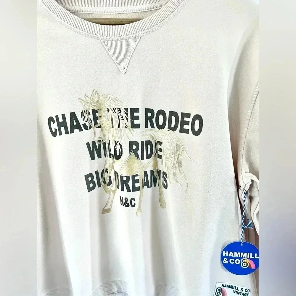 Hammill & Co Cream Rodeo Crewneck‎ Sweatshirt Size Medium, NWT